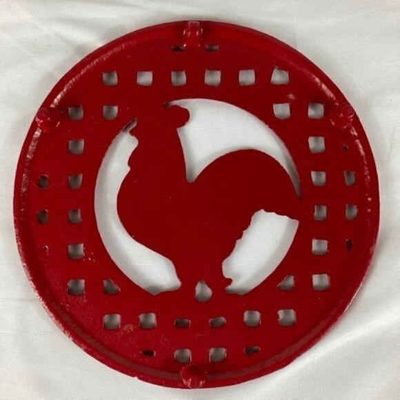 Vintage Cast Iron Red Rooster Table Trivet 8" #2 - Picture 3 of 5